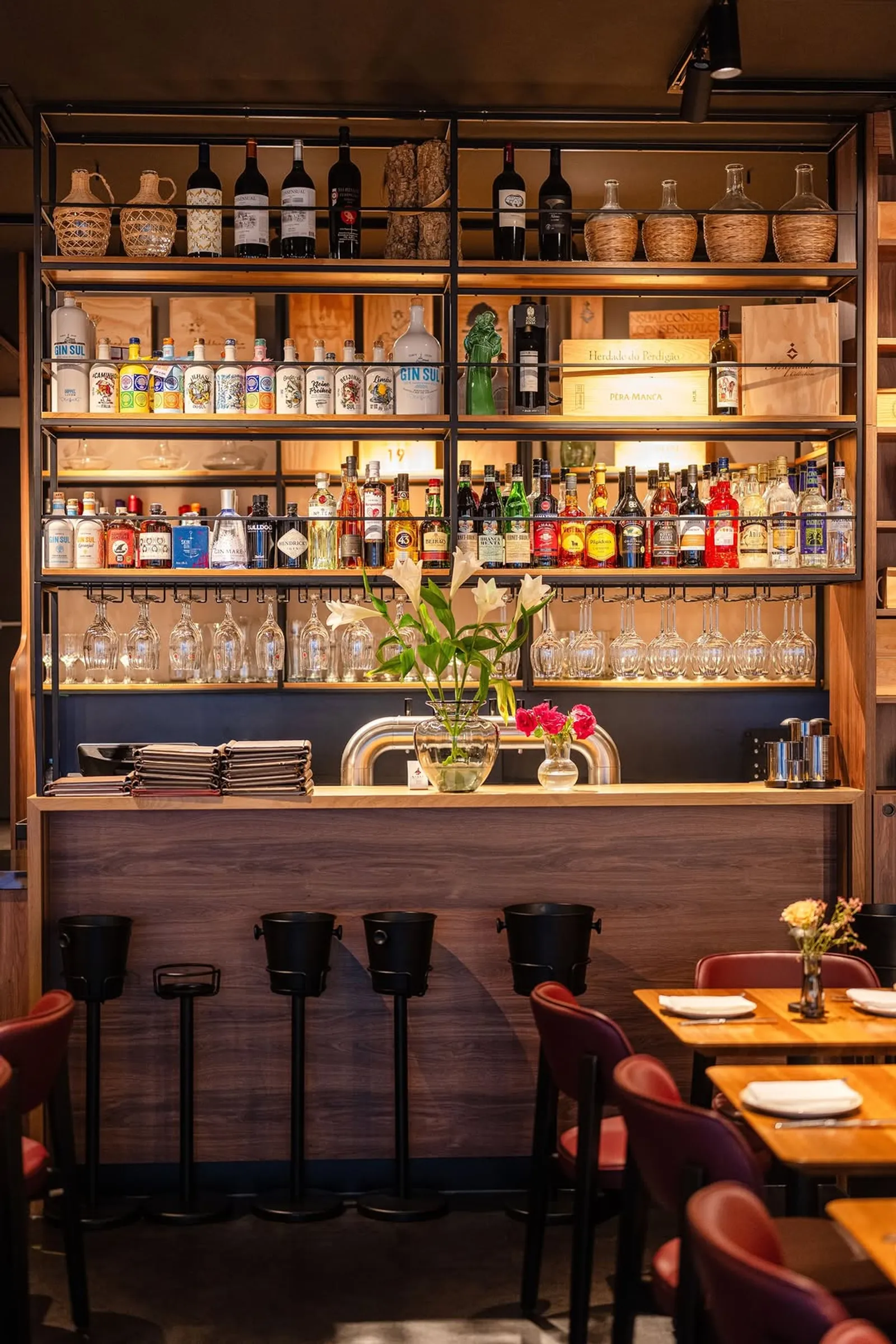 The NAU bar with its illuminated bottle shelf